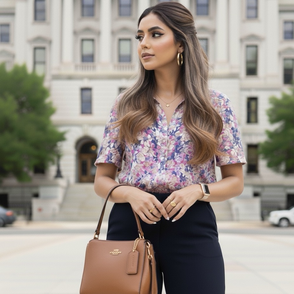 Coldwater Creek Vibrant Floral Button Down Shirt